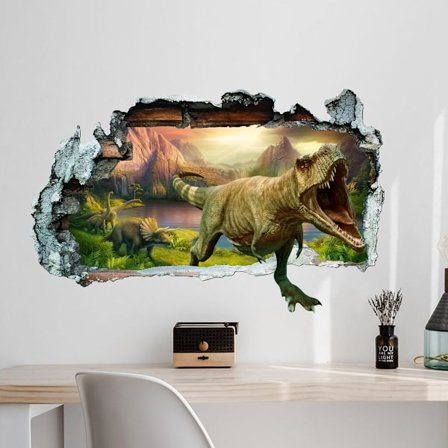 3D Dinosaur Wall Decals Bryd Gennem Stor Dino Jungle Dinosaur Wall Stickers Baby Boy Kid Soveværelse Legestue Wall Decor