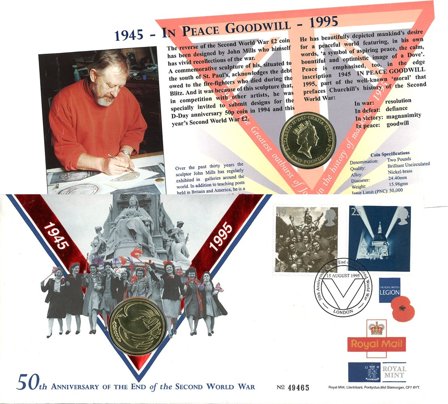 Storbritannien 1995 - 50-års jubilæum for slutningen på anden verdenskrig - Møntbrev - 2 Pund mønt