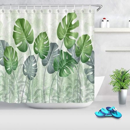 Grøn blad sjælden perle bruseforhæng, med 12 ringe sæt vandtæt