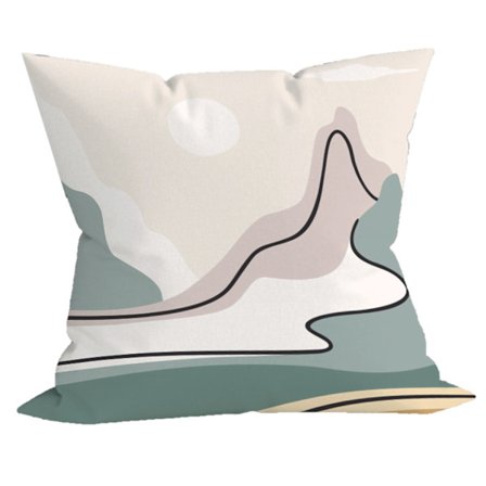 Abstrakt Linjetegning Putetrekk med Minimalistisk Kunst av Fjell og Sol, Dobbeltsidig Trykkteknologi, Firkantet Kunstnerisk Putetrekk, Høy