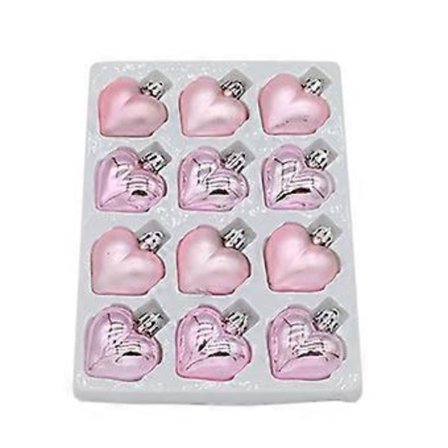 12 stk/eske Hjerteform Hengende Ornamenter Julekuler Anheng for Hjemmefest Jul Plastdekorasjoner Rosa