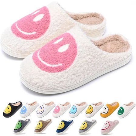 Söpöt hymynaamatoffelit naisille ja miehille, pehmeät muhkeat mukavat lämpimät paritossut iloisella ilmeellä, preppy-toffelit pörröiset matalat (Koko: