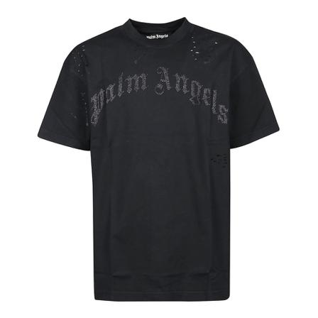 Palm Angels, Glittered Logo Clic T-Shirt Zwart, Heren, Maat:XL