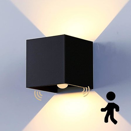 12w vägglampa för inomhus och utomhusbruk med rörelsesensor, vattentät Ip 65 led vägglampa vardagsrum med justerbar strålvinkel, utomhus varm whi