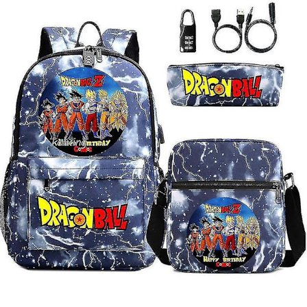 Studenter Anime USB Ryggsekk Dragon Ball Goku 3 stk/sett Kvinner Menn Ryggsekk Tenåringer Skolesekk Jenter Gutter Skolevesker Bursdagsgave høy 