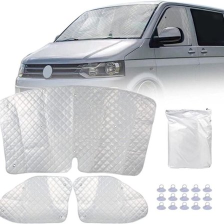 Tuulilasin suojus VW T5:een, lämpöä eristävä kokoontaitettava tuulilasin suojus, pimennysverho tuulilasiin, suoja auringolta, lumelta, pakkaselta ja 