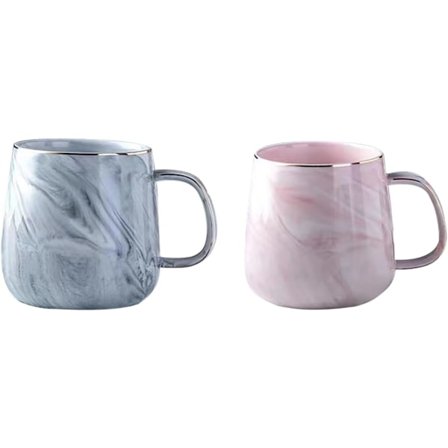 Marmor-mønstret nordisk stil med lokk kaffekrus 16oz Keramiske kaffekrus for menn/kvinner - Sett med 2 med skjeer, flott for suppegaver