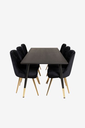 Venture Home - Ruokailuryhmä Doris ja ruokapöydän tuolit Valleta delux - Musta - Ruokailuryhmä 6 hengelle - - Homeroom