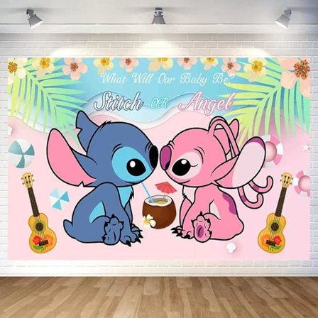 6*4 Ft, Lilo och Stitch Bakgrund Polyestertyg Könsavslöjande Bakgrund 6x4 Ft Han eller Hon Barn Dusch Blå eller Rosa Pojke eller Flicka Fotografi