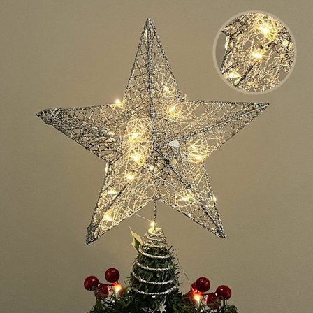 Juletrærtopp med Lys, Glitrende Juletrærtopp med LED-lys Ornament Fest Hjeminnredning Juledekorasjoner