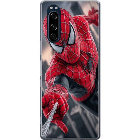 Yhteensopiva Puhelinkuori Sony Sony Xperia 5 Dynaaminen Spider-Man-kuvaus toimintanäkökulmasta, supervoimien teema liikkeen energialla ja elokuvamai