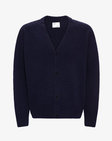 Merino Wool V-Neck Cardigan - Navy Blue S