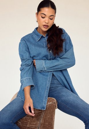 Pieces Pcmaisie Ls Denim Shirt Medium Blue Denim Vaatteet