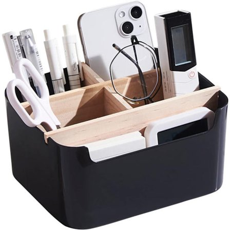 5-osainen puinen bambuinen työpöydän järjestäjä, paperitarvikkeille/työpöytätarvikkeille (musta)