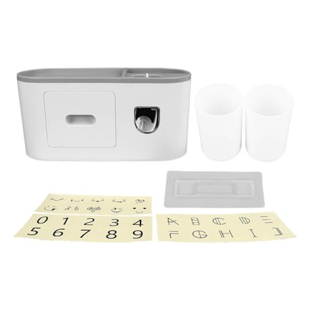 Vägghängd tandborsthållare med 2 muggar Automatisk tandkrämsdispenser Multifunktionell badrumsorganisatör