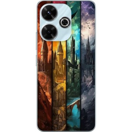 Kompatibel Mobilcover til Xiaomi Xiaomi Redmi 13 Fire magiske slotte i forskellige elementfarver, episk fantasykunst med ild vand luft og mørke i det