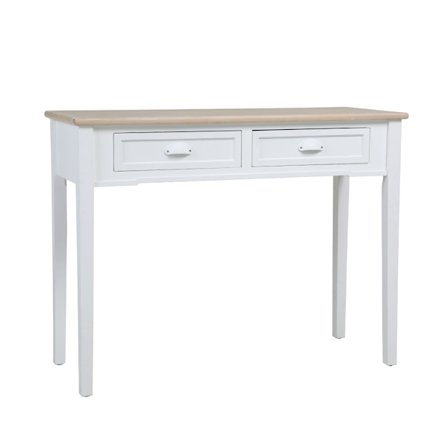 Konsolbord, 2 skuffer, hvid og naturtræ, 102x40x78 cm