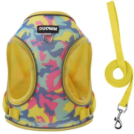 Hundsele - Kamouflage Gult - Storlek M - Anti-dragning - Andningsbar - Reflekterande