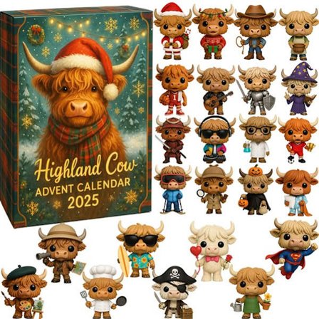 Highland Cows Adventskalender, Akryl Nøkkelringer
