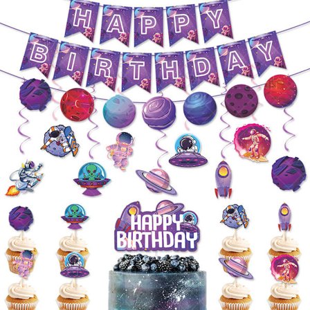 1 set födelsedagsdekoration - rymdstjärntema födelsedagsfestdekoration, 1 set festdekoration, födelsedagsbannrar, tårtdekoration, födelsedagsartiklar,