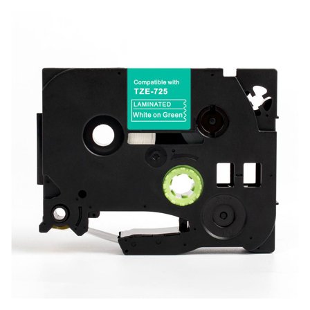 Tape 9mm TZe-725 Vit på Grön - Lyreco - Kontorsmaskiner - Märkmaskiner och tape - Tape - Brother TZ