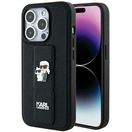 Karl Lagerfeld Gripstand Saffiano Karl&Choupette Pins-etui til iPhone 13 Pro / 13 - sort