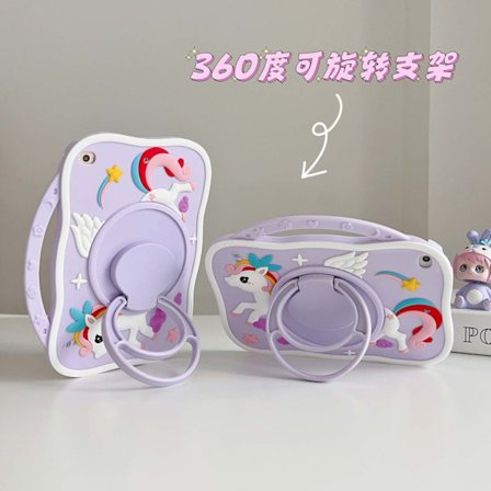 Fodral för iPad Air 2/Air 6/Pro 9,7-tum Lila Enhörning Silikon Roterande Handhållen