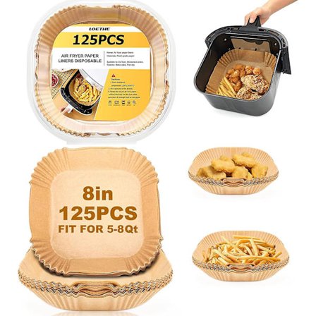 Air Fryer engångspappersfoder - 125 st 8 tum fyrkantigt pergamentpapper Non-stick Airfryer korgfoder för ångbåt mikrovågsugn