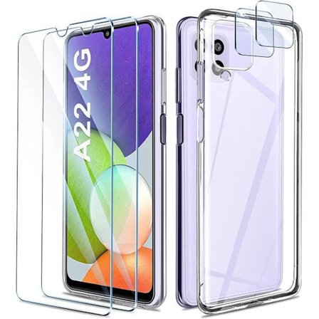 Silikonskal - BOOLING - för Samsung Galaxy A22 - Transparent - 2 Härdat Glas - 2 Kameraskydd