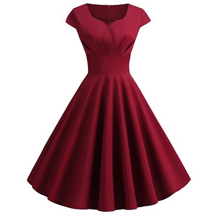 Bbonlinedress Dame 50'er 60'er A-linje Rockabilly Kjole Korte Ærmer Vintage Swing Festkjole -c