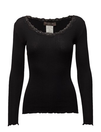 Rwbabette Silk Ls U-Neck Lace T-Shi Black Rosemunde