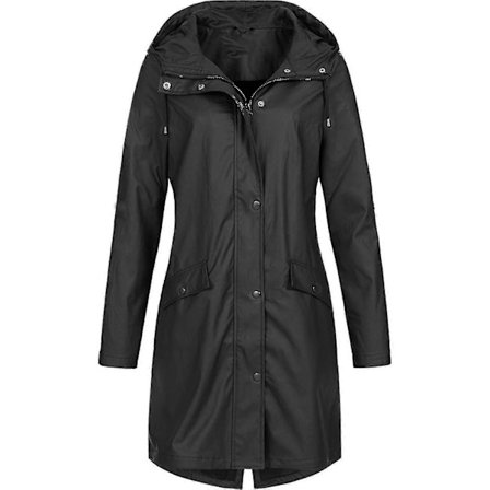 Dame Solid Regnjakke Utendørs Pluss Størrelse Vanntett Hette Regnfrakk Vindtett