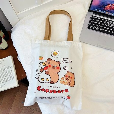e Kapibala Canvas Bag Capybara Large Capacity Shopping Bag Shou