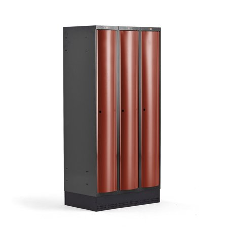Kleiderspind CURVE mit Sockel, 3 Module/1 Tür, 1890 x 900 x 550 mm, Herbstrot