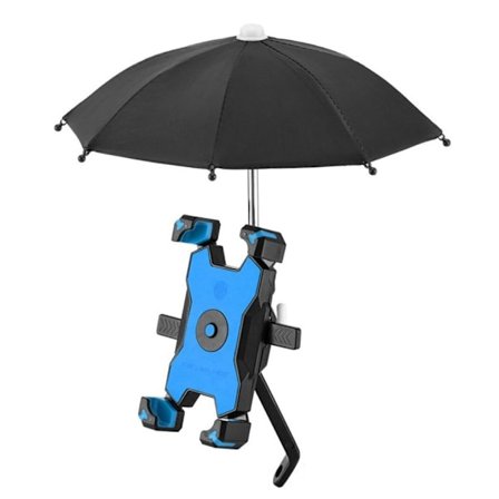 Universellt roterbart cykelfäste för telefon med minisolskyddsparaply - Blå / Backspegel