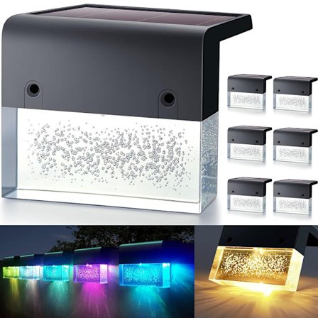 Solar Dæklys, LED Solar Udendørs Trinelys, Super Klare 10 Lumen, 2 Lysindstillinger, Akryl Pære (Varm Hvid/Farveskiftende), 6-pak