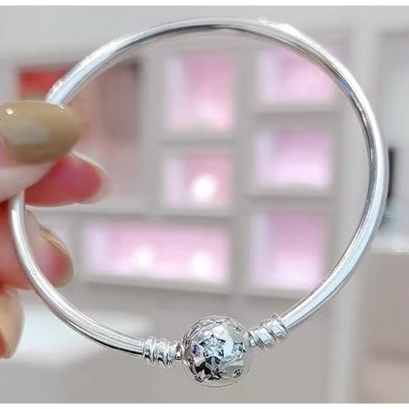 Pandora Hvid Kobber Sølvbelagt Armbånd Rundt Spænde Enkel Kæde Krone Armbånd Slangebenskæde Kan Matches med DIY Perler og Tilbehør 20CM