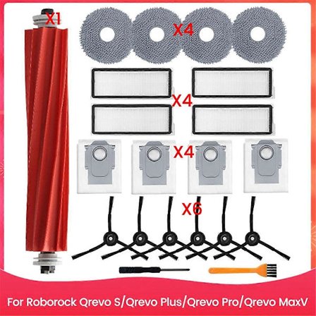 Tillbehörssats för Roborock Qrevo S/Qrevo Plus/Qrevo Pro/Qrevo MaxV Robotdammsugare Huvudsidoborste He
