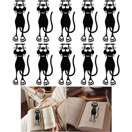 10-pack Nyfiken kattbokmärke för kattälskare - Katttassbokmärken - Bokmärken för söta djur för bokläsande - Kattboksidor - Roliga