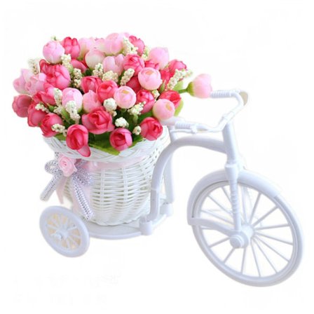 Kunstig Blomsterranke Cykel Plast Blomster Falsk Silke Have Nostalgi Cykel Mini Tricykel Velegnet til Hjem Bryllup Kontor Hotel
