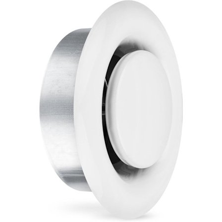 TVSA Kattohajotin Ilmanvaihtoventtiili 150mm, Valkoinen Ilmanvaihtoritilä Asennuskehyksellä, Teräslevy, Portaaton Ilmavirran Säätö