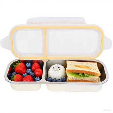 Snack Box Container Rustfrit Stål 2-Rums Madbeholder Mikrobølgeovn og Opvaskemaskine Sikker Lækagesikker Genanvendelig Madkasse til Frugt og Måltider 