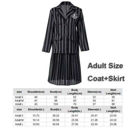 Wednesday Addams Cosplay Perheasu Aikuiset Lapset Nevermore Koulupuku Takki Hame Puku Naisille Halloween Juhla-asu M