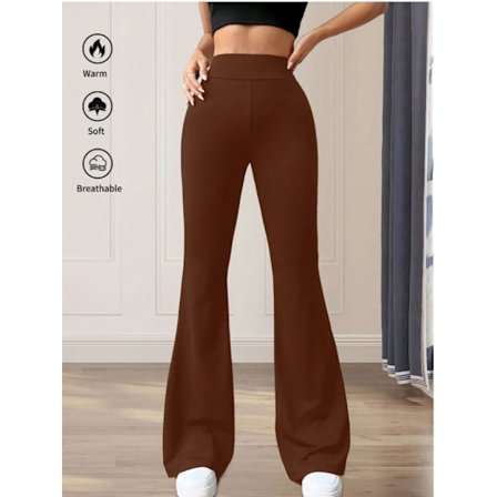 Høye Yoga Bukser med Sleng for Kvinner | Stretch Fitness & Danse Leggings *Karamellfarge*2XL