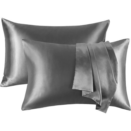 IC Silke Satin Putesett for Hår - BPC Seng Putesett Queen Size Sett med 2 for Hår og Hud, Satin Putesett 20x30 tommer, Hudvennlig (Grå)