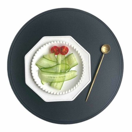 4-pak bordskånere i kunstlæder, runde, sorte, 38x38cm