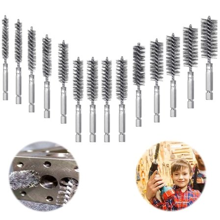 14-delt stålbørste til boremaskine, cylindriske håndtrådsbørster i rustfrit stål, sæt til boremaskine og andre roterende værktøjer