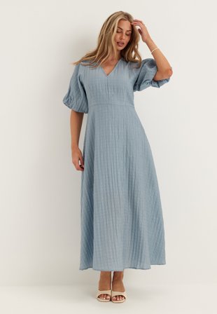 SELECTED - Slfmaddie Ss Closed Back Midi Dress - Dusty blue