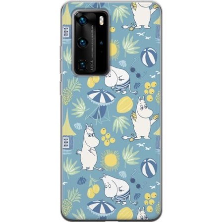 Kompatibel Gennemsigtig cover til Huawei P40 Pro Strandtema med frugter, parasoller, sommerhus og glade figurer i et farverigt mønster fyldt med lege