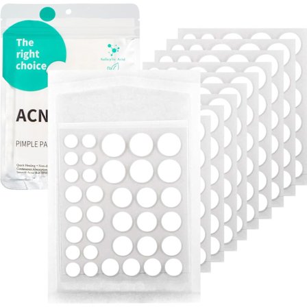 Kviseplaster 350 stk, Usynlig 2 i 1 Kviseplaster, Med Tea Tree Olje og Salisylsyre, 5 størrelser (8/10/11/12/14 mm)